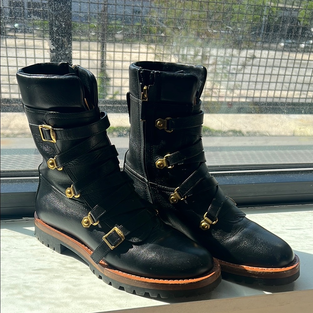 Dior Black and Gold Ankle Boots with Rugged Sole